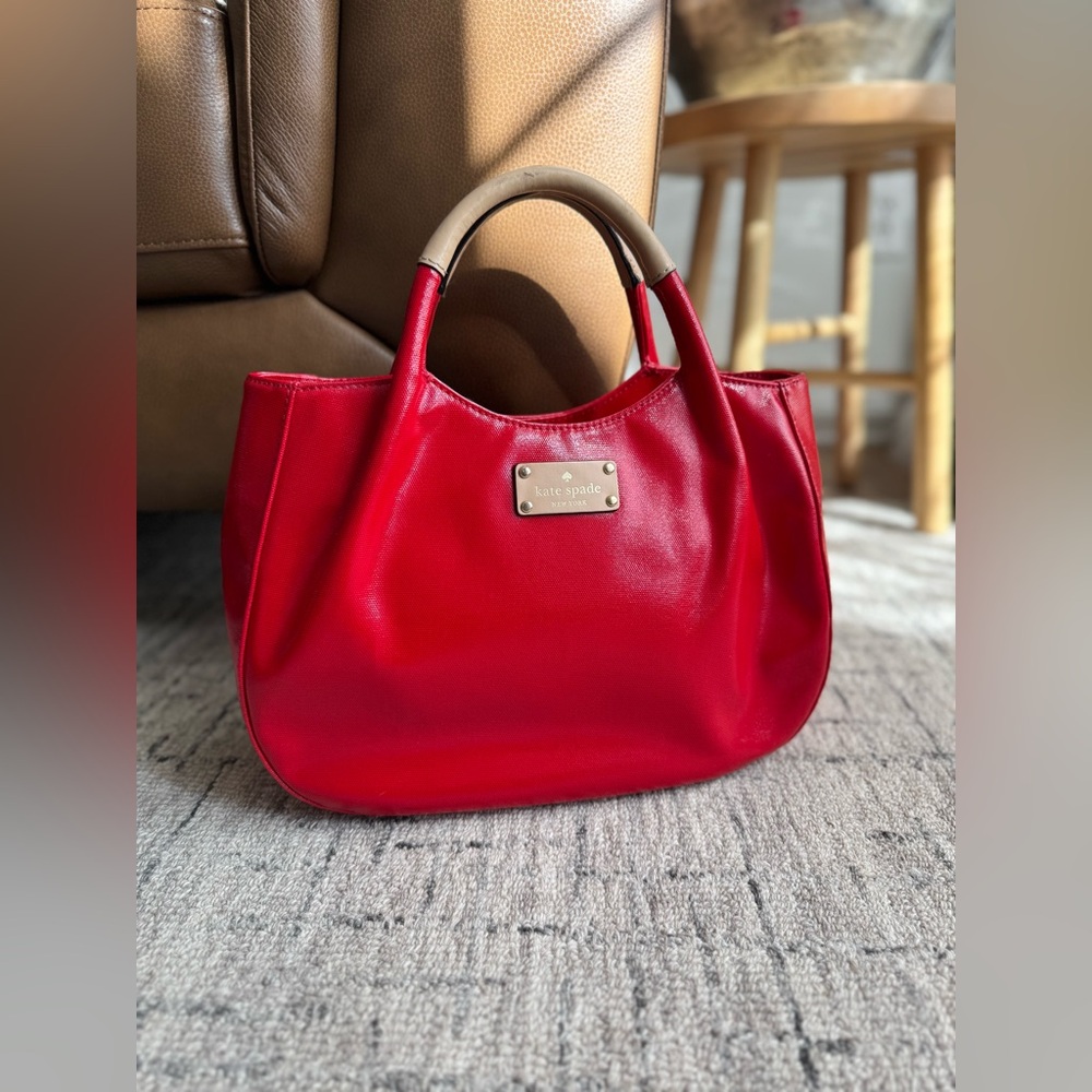 kate spade Red Leather Top-Handle Shoulder Bag with Tan Handles